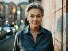 Contemplative Moment: Person with Short Hair Outdoors at Dusk