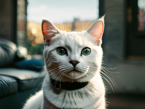 Curious Cat Bathed in Sunlight Indoors: A Cozy Home Moment