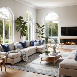 Cozy and Stylish Modern Living Room with Fireplace and Natural Light