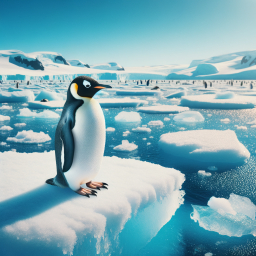 Serene Antarctic Scene: Animated Emperor Penguin on Sunlit Sea Ice