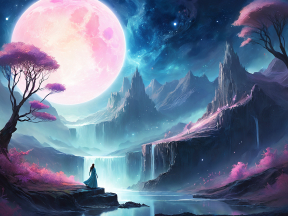 Moonlit Serenity: A Dreamlike Night by the Waterfall