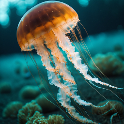 Solitary Jellyfish Drifting Near a Coral Reef in the Deep Ocean