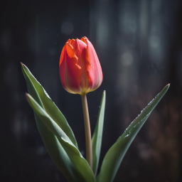 Morning Dew on a Vibrant Red Tulip: A Stunning Bokeh Portrait