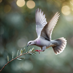 Graceful Pigeon in Mid-Flight Perched on Tree Branch with Artistic Bokeh Background