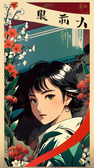 Anime-Inspired Artwork of a School Student Amid Vibrant Urban Floral Scene