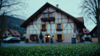 Charming Traditional Alpine Chalet Surrounded by Lush Garden in a Serene Mountain Setting