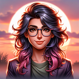 Sunset Serenity: Animated Portrait of a Young Woman in Semi-Formal Attire by the Water