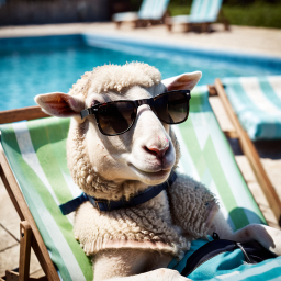 Chill Sheep Lounging by the Pool: A Humorous Vacation Vibe