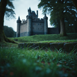 Medieval Castle on a Misty Hill: A Moody Autumn Landscape