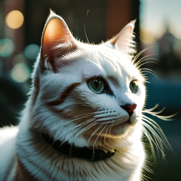 Majestic Cat Bathed in Warm Sunrise Glow with Thoughtful Expression