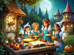 Enchanted Autumn Feast: A Magical Gathering of Fairy Friends Under the Moonlight