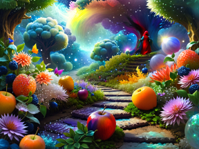Enchanted Orchard: A Vibrant Fantasy World of Fruit and Whimsy