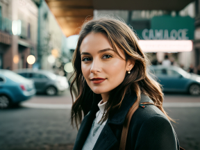 Young Woman in Winter Attire Standing on a Street in Camden Town, London