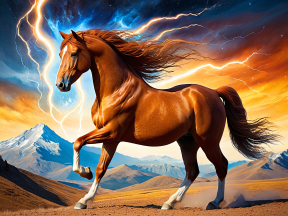 Majestic Brown Horse Amidst Stormy Skies on Rocky Outcrop