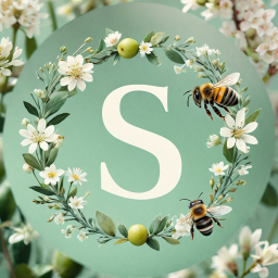 Nature's Harmony: The Stylized 'S' Embraced by Bees and Blossoms