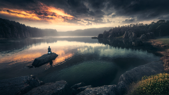 Solitude by the Water: A Tranquil Evening Landscape