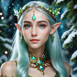 Mystical Winter Elf: Enchanting Forest Guardian in Snowy Serenity