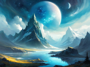 Moonlit Mystique: A Serene Alien Landscape of Mountains and Cosmic Skies