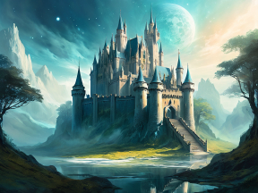 Majestic Floating Castle Beneath a Moonlit Sky: A Fantasy Realm Above the Waters