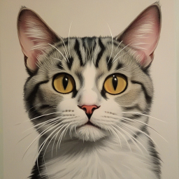 Detailed Portrait of a Calm Cat Highlighting Fur Texture and Distinct Markings
