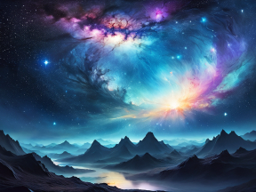 Celestial Serenity: A Dreamlike Landscape of Cosmic Wonder and Tranquil Waters