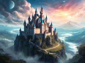Majestic Fantasy Castle on a Cliff: A Digital Masterpiece of Medieval Elegance and Mystical Atmosphere