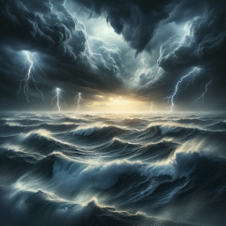 Fury of the Storm: Lightning Strikes Over a Turbulent Sea