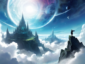 Skyward Majesty: A Lone Wanderer's Gaze Upon the Floating Castle