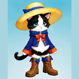Whimsical Anthropomorphic Cat Character in Colorful Attire Holding a Cane