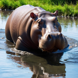 Leisurely Hippopotamus Wading Through River Habitat