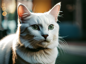 Calm Green-Eyed Shorthair Cat in Soft Indoor Lighting